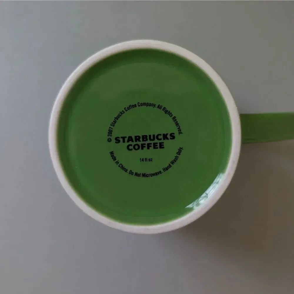'07 STARBUCKS 14oz YELLOW & GREEN RIBBED Sand Pail Bucket Coffee Mugs Silver Rim